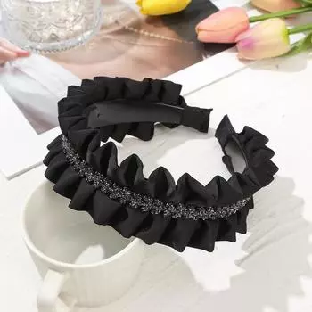 AWAYTR Однотонная повязка на голову со стразами Элегантная плиссированная кружевная повязка для волос Женская повязка для волос в форме сладости Женские аксессуары для волос