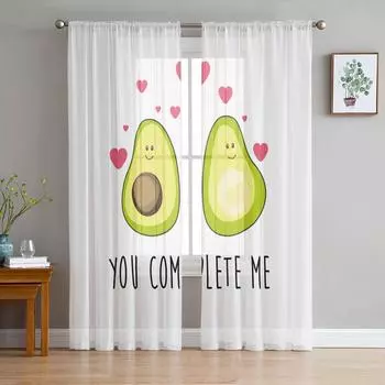 Авокадо Зеленый Симпатичные Фрукты Мультфильм Тюлевые Шторы Для Гостиной Спальни Декор Прозрачный Шифон Прозрачная Вуаль Занавеска Для Окна 1 PCS W100XH250cm