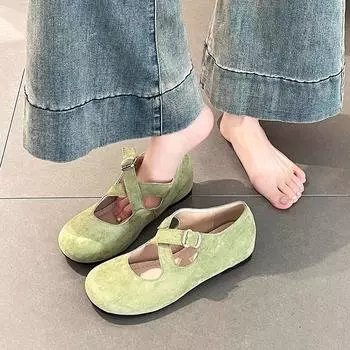 Авокадово-зеленые ретро-премиум-туфли Мэри Джейн женские весенние туфли 2025 года новые балетки с мягкой подошвой и небольшим горлом 35 розовый