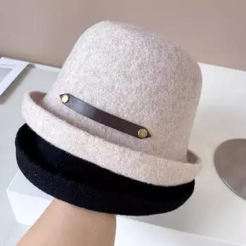 Австралийская шерстяная шляпа-шапка с приподнятым краем, теплая шляпа для воды на осень и зиму, ретро-шляпа рыбака с поясом из полиуретана, однотонная шляпа для бассейна 56-58cm чёрный