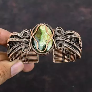 Австралийский хромированный браслет из халцедона, медная проволока, браслет-манжета, регулируемый браслет, браслет из драгоценных камней, медные украшения ручной работы, подарок для него