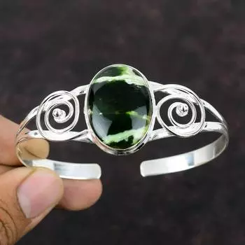 Австралийский хромированный браслет из халцедона, стерлинговое серебро 925 пробы, браслет-манжета, приличный браслет ручной работы, ювелирные изделия из драгоценных камней, регулируемый браслет, подарок для него