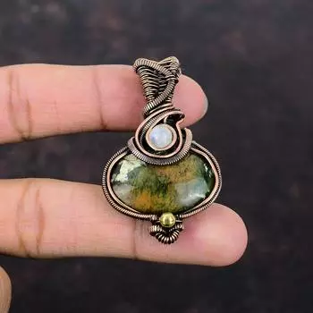 Австралийский хромированный кулон из халцедона, медная проволока, обернутая радугой, кулон с лунным камнем, ювелирные изделия из драгоценных камней, кулон ручной работы, медные украшения для подарка