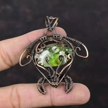 Австралийский хромированный кулон из халцедона, медная проволока, кулон в виде черепахи, кулон, ювелирные изделия из драгоценных камней для подарка, медные украшения ручной работы
