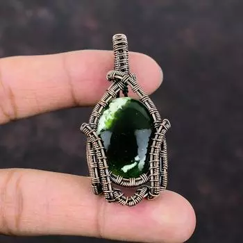 Австралийский хромированный кулон из халцедона, медная проволока, обернутые ювелирные изделия, драгоценный камень, медный кулон, удивительный кулон ручной работы, ювелирные изделия из хрома халцедона