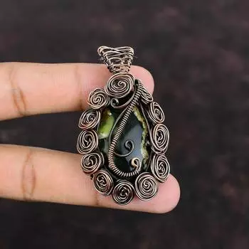 Австралийский хромированный кулон из халцедона, медная проволока, кулон, медные украшения ручной работы, кулон с драгоценным камнем, подарок для него, ювелирные изделия из целебного камня