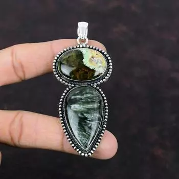 Австралийский хромированный кулон с халцедоном, кулон с серафинитом, винтажные ювелирные изделия, кулон из стерлингового серебра 925 пробы, настоящий драгоценный камень, кулон ручной работы для подарка