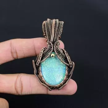 Австралийский опал, драгоценный камень, кулон ручной работы из чистой медной проволоки, обернутый ювелирными изделиями ко Дню памяти 2.95 Inches синий