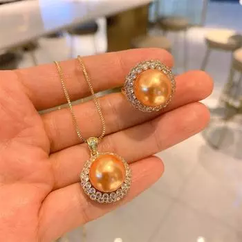 Австралийский рябчик жемчуг, комплект, кулон, кольцо, женский