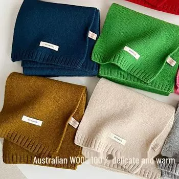 «Австралийский шарф из чистой шерсти и кашемира — унисекс, теплый, однотонный трикотаж для зимы» 160*20cm