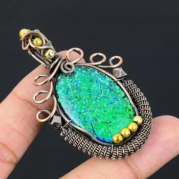 Австралийский тройной опал, драгоценный камень, чистая медная проволока, кулон ручной работы, ювелирное изделие для новогоднего подарка 2.76 Inches синий