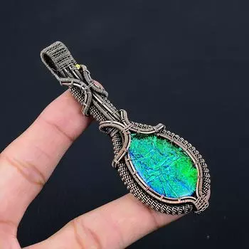 Австралийский тройной опал, драгоценный камень, чистая медная проволока, обернутая подвеской ручной работы, ювелирное изделие для рождественского подарка 3.94 Inches синий