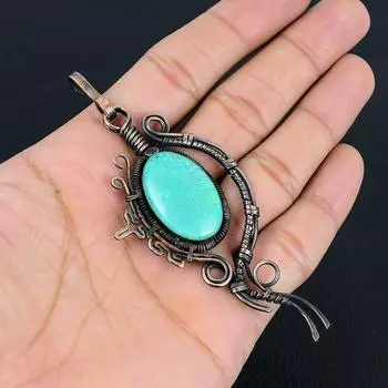 Австралийский тройной опал, драгоценный камень ручной работы из чистой медной проволоки, ювелирный кулон для женщин 4.17 Inches синий