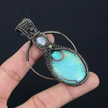 Австралийский тройной опал и лунный камень, драгоценный камень, чистая медная проволока, ювелирное изделие, изящная подвеска для нее