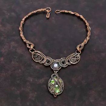 Австралийское хромированное ожерелье из халцедона, ожерелье из медной проволоки, ожерелье из радужного лунного камня, ожерелье из драгоценных камней, медные украшения ручной работы, подарок для жены