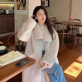 Австралия тосканский мех интегрированное пальто лацкан ягненок меховая шуба женская ленивый ветер S Recommended within 57.5 kg розовый