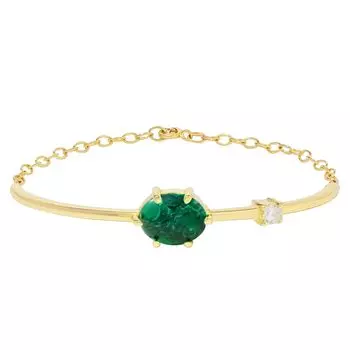 Австрийский браслет-цепочка из латуни с бриллиантами кубического циркония и зеленым камнем | Регулируемая и выдвижная петля для цепочки | Идеальный подарок для нее/девушки/женщины free size