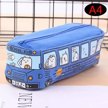 Автобус Милый Пенал Холст Канцелярские Принадлежности Коробка Большая Вместимость Ручка Сумка Пеналы синий