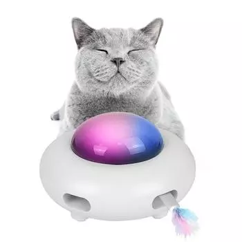 Автоматическая электрическая игрушка для кошек с зарядкой через USB, сменные перья, игрушки для кошек, интерактивные НЛО, вращающийся столик для ловли домашних животных белый
