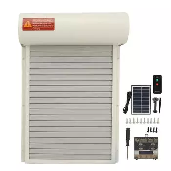 Автоматическая дверь для курятника на солнечных батареях с датчиком освещенности, таймером, дистанционным управлением, светодиодным экраном, авто белый