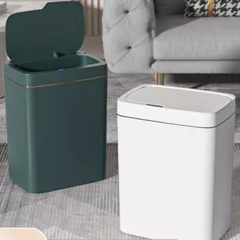 Автоматическая индукционная корзина для мусора для ванной комнаты, бытовая кухня со швом с крышкой, корзина для хранения мусора, практичная мебель 15L battery зелёный