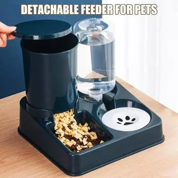 Автоматическая кормушка для домашних животных 2-в-1, дозатор для кормления водой и едой, 750 г, миска для кормления домашних животных и поилка объемом 1 л для собак и кошек зелёный