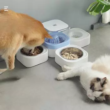Автоматическая кормушка для домашних животных, съемная и моющаяся миска для собак из нержавеющей стали, двойная чаша, фонтан для питья кошек и собак 47.5*17 cm