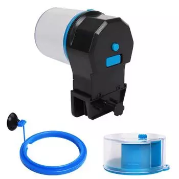 Автоматическая кормушка для рыбы с 2 коробками для еды, регулируемое количество кормления, ручной автоматический режим для аквариума синий/чёрный
