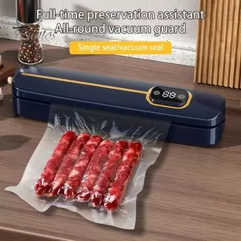 Автоматическая машина для вакуумного упаковывания со светодиодным индикатором Сухое и влажное использование Непрерывное запечатывание Вакуумный упаковщик для пакетов для консервирования продуктов Plug-Play EU темно-синий