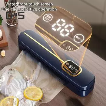 Автоматическая машина для вакуумного упаковывания со светодиодным индикатором Сухое и влажное использование Непрерывное запечатывание Вакуумный упаковщик для пакетов для консервирования продуктов Plug-Play EU темно-синий