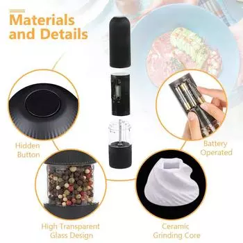 Автоматическая мельница для соли и перца, электрическая мельница для специй для перца, специй, регулируемая грубость, кухонные шлифовальные гаджеты белый