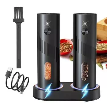 Автоматическая мельница для соли и перца с зарядным устройством, регулируемая керамическая мельница, перезаряжаемая 2 Pack чёрный