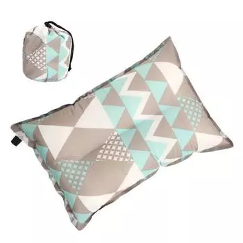 Автоматическая надувная подушка из высокоэластичной компрессионной пены в этническом стиле, надувная подушка для кемпинга на открытом воздухе с серым и синим принтом Grey and Blue Print