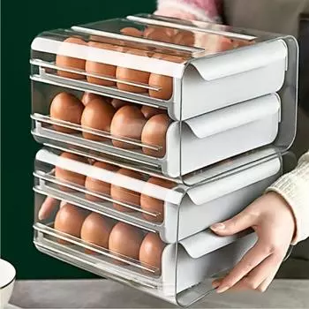 Автоматическая прокручивающаяся полка для яиц, держатель для хранения, контейнер для яиц, органайзер, выдвижной холодильник, двухуровневая полка для яиц серый