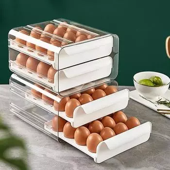 Автоматическая прокручивающаяся полка для яиц, держатель для хранения, контейнер для яиц, органайзер, выдвижной холодильник, двухуровневая полка для яиц серый