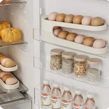 Автоматическая прокручивающаяся полка для яиц, держатель, ящик для хранения, корзина для яиц, контейнер-органайзер, раскладывающийся холодильник, диспенсер для яиц для кухни