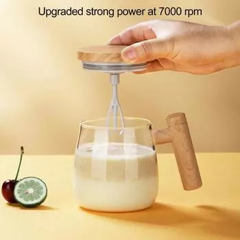 Автоматическая самоперемешивающаяся кофейная кружка с деревянной ручкой, электрическая высокоскоростная чашка для перемешивания с одной кнопкой и крышкой