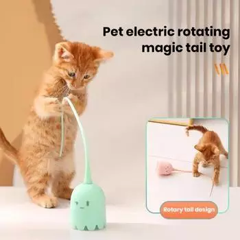 Автоматическая силиконовая игрушка-тизер для хвоста Электрический вращающийся хвост Интерактивная самозабавная дразнящая палочка для поднятия настроения Предотвращает скуку Игрушка-палочка для кошек зелёный