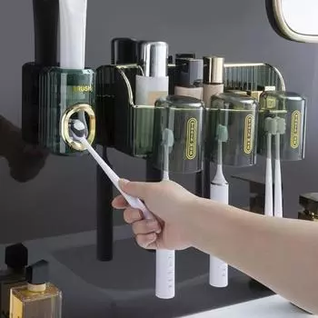 Автоматическая соковыжималка для зубной пасты Настенный монтаж без помощи рук Компактный съемный Легко чистящийся пыленепроницаемый держатель зубной пасты зелёный