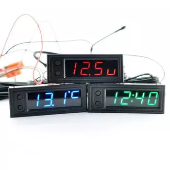 Автоматическая температура 3 в 1 Термометры Вольтметр Датчик Электронные часы ЖК-экран зелёный