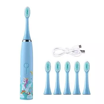Автоматическая ультразвуковая электрическая зубная щетка с мультяшным узором для детей, мальчиков и девочек, класс Ipx6, водонепроницаемая Light blue