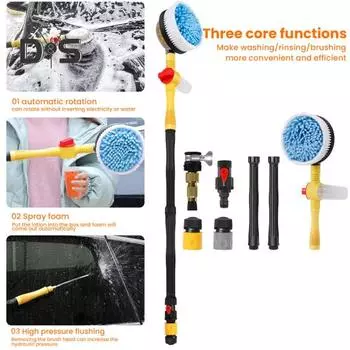 Автоматическая вращающаяся выдвижная щетка для мойки автомобиля с длинной ручкой, вращающаяся на 360 градусов швабра, автоматически пенится, комплект для мойки автомобиля жёлтый