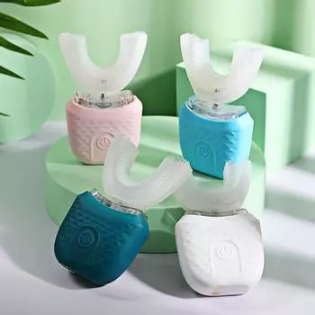 Автоматическая звуковая электрическая зубная щетка на 360 градусов для взрослых, отбеливающая полость рта, синий свет, U-образные зубные щетки с зарядной базой