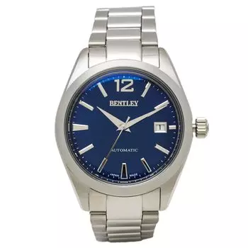 Автоматические часы аналоговые механические с автоподзаводом водонепроницаемые с металлическим ремешком Bentley Blue Silver [Clefer] мужские BT-AM392-NVS синий