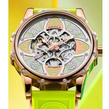 Автоматические часы Hollow Skeleton Механические наручные часы Роскошные Нержавеющая сталь Светящиеся водонепроницаемые спортивные мужские часы Мужской подарок белый/золотой