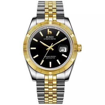 Автоматические часы Механические Водонепроницаемые Стильные Аналоговые Популярные Бизнес Дата Бренд Наручные Часы Простые Повседневные Золотые Черные Светящиеся Часы [BUREI] Мужские