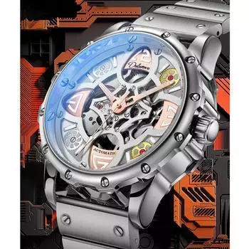 Автоматические механические часы мужские роскошные брендовые часы из нержавеющей стали скелетон мужские светящиеся часы Relogios Masculinos steel band ярко-розовый