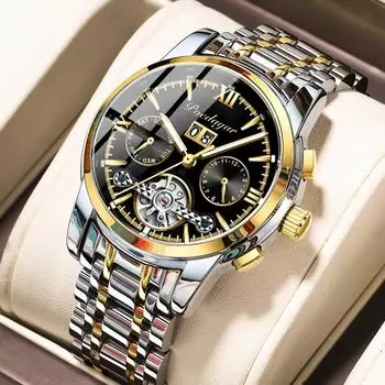 Автоматические механические наручные часы с турбийоном из нержавеющей стали для мужчин, водонепроницаемые, с подсветкой, с датой, мужские часы