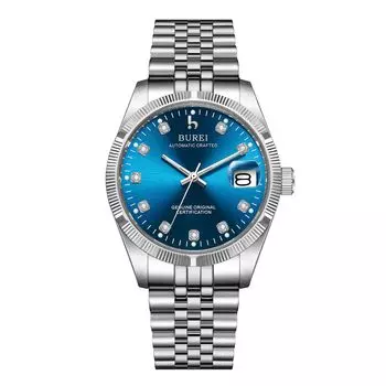 Автоматические механические популярные часы Deep Blue [BUREI] Мужские часы, водонепроницаемые, аналоговые, дата, часы, мужской бренд, стильные, часы, простые, повседневные, тёмно-синий