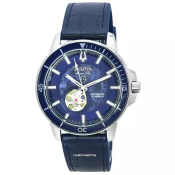 Автоматические мужские часы Bulova Marine Star Open Heart с синим циферблатом для дайверов 96A291 200M синий